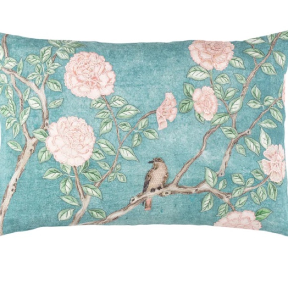 Annie Selke Jolie Embroidered Blue Decorative Pillow Cover 16” X 24” Brand New